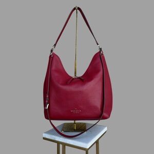 KATE SPADE Deep Red Burgundy Pebble Leather Large Zippy Crossbody Shoulder Bag